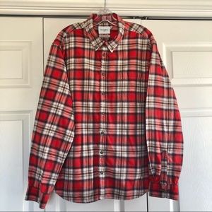 Goodfellow & Co. men’s red plaid long sleeve button down shirt.  Light flannel.